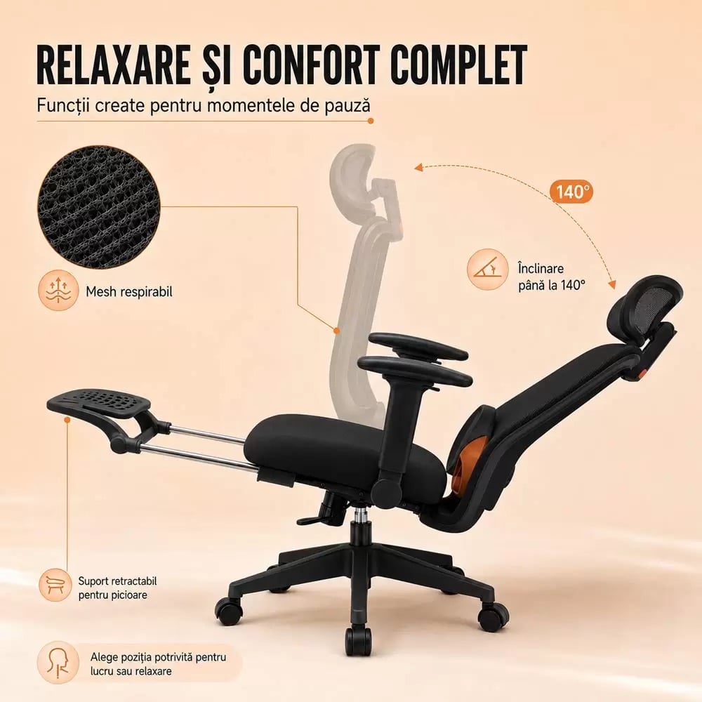 Scaun ergonomic rabatabil SYYT 9523 cu suport pentru picioare